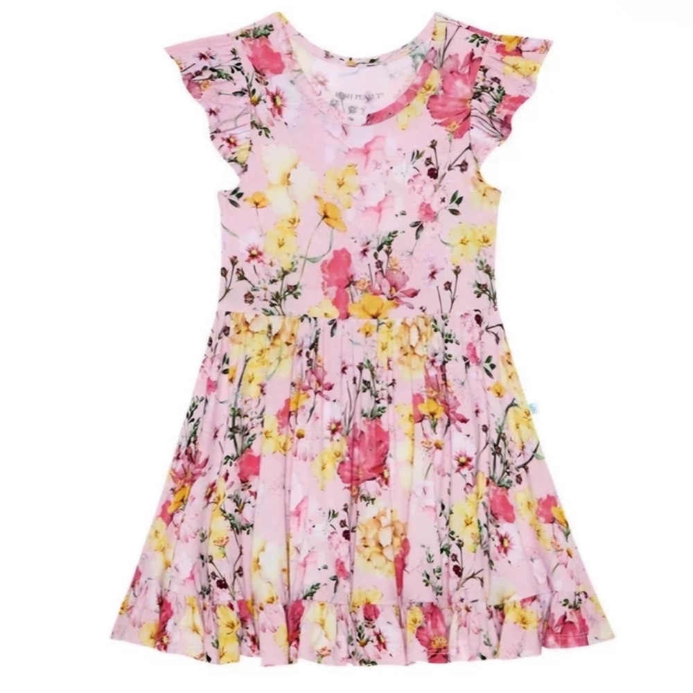 Posh Peanut Gaia Girl's Ruffle Twirl Dress Pink Floral Size 2T NWT Bamboo